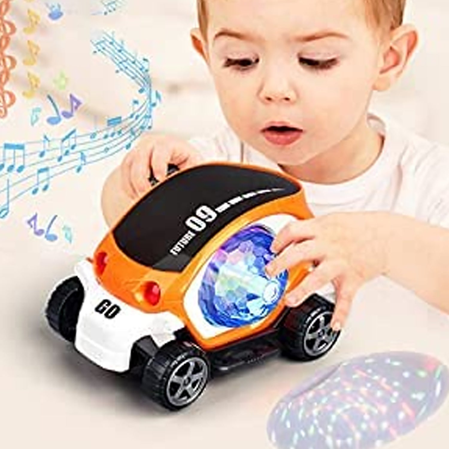 360° Rotating Stunt Car Toy – Bump & Go with 4D Lights, Music & Disco Ball (1 Pc, Battery Not Included) 360° Rotating Stunt Car Toy – Bump & Go with 4D Lights, Music & Disco Ball (1 Pc, Battery Not Included)